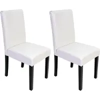 MCW 2er-Set Esszimmerstuhl Stuhl Küchenstuhl Littau Leder, weiß, dunkle Beine