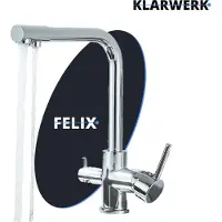 KLARWERK Felix | 3-Wege Armatur Edelstahl Chrom glänzend | Filter Trinkwasser Wasserhahn Küche | 360° Osmose Mischbatterie U-Auslauf 3 Anschlüsse