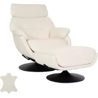 Mendler Relaxsessel mit Hocker HWC-K99, Fernsehsessel Sessel, Wippfunktion drehbar, Metall Echtleder/Kunstleder creme-weiß
