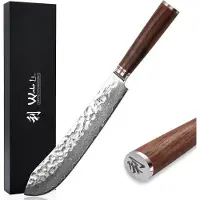 Wakoli Nussbaum Damast BBQ Blockmesser I 30 cm Klinge I Nussbaumholzgriff