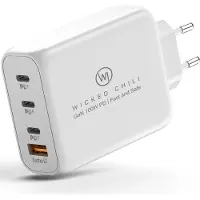 Wicked Chili 100W USB C GaN III Ladegerät | 4 Port Fast Charger PD Netzteil mit PPS kompatibel mit MacBook Pro, iPhone 16, 15, 14, 13 Pro Max Mini & iPad Pro (3x USB-C / 1x USB-A, weiss)