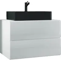 VCM 2-tlg. Waschplatz Waschtisch | schwarzes Waschbecken Unterschrank Breite 80 cm | Badmöbel Set mit Schubladen | Lendas S BL