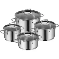 WMF Astoria Topfset Induktion 4-teilig, Kochtopf Set mit Glasdeckel, Cromargan Edelstahl poliert, Induktions Töpfe Set unbeschichtet