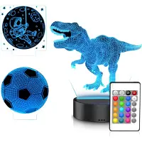 Mybeo Nachtlicht 3D, Nachttischlampe 3D, Tischlampe für Kinder, Jungs & Mädchen, Nachtleuchte LED dimmbar, 3 Motive Dino, Fußball, Mond, RGB Farbwechsel, Touch, Fernbedienung