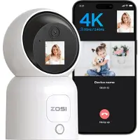 ZOSI 4K WLAN Überwachungskamera mit 1,44" Monitor, 8MP Innen Kamera 360° Schwenkbar, 2-Wege-Videoanruf, 2,4/5Ghz WiFi, AI Personenerkennung, C519M