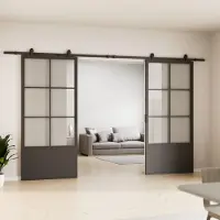 Inova Loftschiebetür 2-flügelig 1760x2035 mm, Stahl schwarz mit Klarglas Einsatz, Komplettset inkl. offene Laufschiene und Softclose