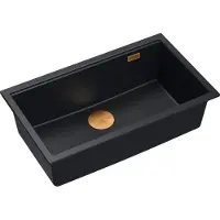 Quadron Spülbecken 1-Becken Spüle | Größe: 70 x 37 x 23,5 cm | LOGAN 110 | Unterbauspüle Granitspüle aus GraniteQ mit Siphon | Carbon + Kupfer PVD