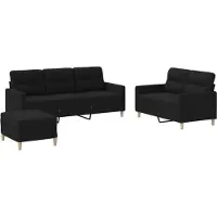 vidaXL 3-tlg. Sofagarnitur mit Kissen Schwarz Stoff