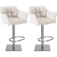 DELUKE 2er Set Barhocker SIHAR - Stoff Weiß 64x45x88 cm Silber | Barstuhl Höhenverstellbar Mit Lehne Drehbar Tresenhocker Tresenstuhl Kneipenhocker