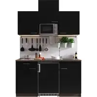Respekta Küche Küchenzeile Singleküche Eiche York Schwarz Oliver 150 cm, mit Glaskeramikkochfeld und Mikrowelle