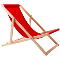 Woodok Liegestuhl Klappbar Holz - Strandstuhl aus Buchenholz bis 120kg, ohne Armlehne - 3-Stufige Rückenlehnenverstellung (Rot)