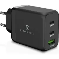 Wicked Chili 65W USB-C GaN Ladegerät, 3-Port Netzteil mit Dual USB-C und USB-A Anschluss, kompatibel mit Microsoft Surface Laptop, Surface Book, Surface Go und Surface Pro, Notebook, Handy und Tablet
