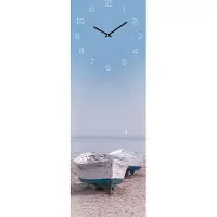 Levandeo Wanduhr Glas 20x60cm Glasuhr Uhr Glasbild Boot Strand Beach Wanddeko