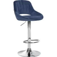 DELUKE Barhocker SEGAD - Samt Blau 47x48x85 cm Silber | Barstuhl Mit Lehne Tresenhocker Tresenstuhl Kneipenhocker Kneipenstuhl