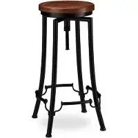 B2X Industrie Barhocker höhenverstellbar mit Rückenlehne und Retro-Fußstütze, Eisen & Holz