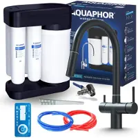 ARI Wasserfilter Set Morion mit 3-Wege Küchenarmatur Schwarz matt, Umkehrosmose, ausziehbarer Brause, 360° schwenkbar