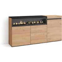 Skraut Home Sideboard, Highboard, 150x35x75cm, 3 Türen, Elektrokamin. farbe Eiche