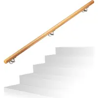 Relaxdays Handlauf Holz, Buche, 1500 mm/150 cm/1,5 m, Wandhalterung, mit Dübeln, rustikal 42 mm Durchmesser, natürlich