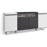 Skraut Home Sideboard, Highboard, 200x35x87cm, 4 Türen, Elektrokamin. Industriedesign, Weiß und Schwarz