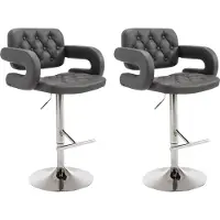 DELUKE 2er Set Barhocker BURID - Kunstleder Grau 62x55x103 cm Silber | Barstuhl Höhenverstellbar Mit Lehne Drehbar Tresenhocker Tresenstuhl Kneipenhocker