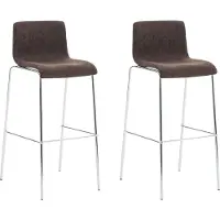 DELUKE 2er Set Barhocker TENAR - Stoff Braun 43x48x100 cm Silber | Barstuhl Mit Lehne Tresenhocker Tresenstuhl Kneipenhocker Kneipenstuhl