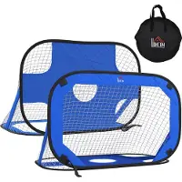 HOMCOM Fußballtore Pop Up Tor Tragbares Fußballnetz 2er Set Minitore faltbar Blau
