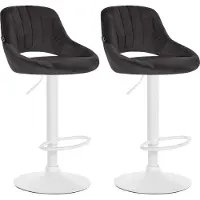 DELUKE 2er Set Barhocker SEGAD - Samt Schwarz 47x48x85 cm Weiß | Barstuhl Mit Lehne Tresenhocker Tresenstuhl Kneipenhocker Kneipenstuhl