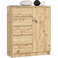 Akord Kommode 1-Türig 5 Schubladen Eiche Handgefertigt 80X35X97 Cm
