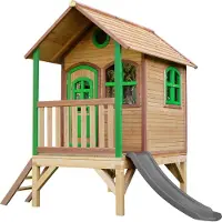Axi Spielhaus Tom mit grauer Rutsche | Stelzenhaus in Braun & Grün aus FSC Holz für Kinder | Spielturm für den Garten
