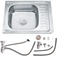 Melko Küchenspüle Edelstahl 60×50 cm Einbauspüle links mit Abtropffläche, Siphon