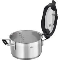Rösle Kochtopf RÖSLE "SILENCE PRO", silber (silberfarben, schwarz), B:25,5cm H:13,5cm L:34,5cm Ø:24cm, Töpfe, Kochtopf, Innenskalierung und Schüttrand, spülmaschinen- und induktionsgeeignet