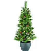 Kaemingk Künstlicher Weihnachtsbaum verschneit 120 cm mit Beleuchtung, Topf und Schmuck Tannenbaum Christbaum