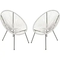 DELUKE Gartenstuhl 2er Set SVEN Kunstgeflecht - Kunststoff, Weiß | Relaxsessel Wetterfest Gartenstühle Outdoor
