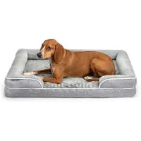 Lionto Hundebett premium, orthopädisches Memoryfoam-Bett mit erhöhtem Rand, waschbarem Bezug & stabilem Halt, 97x71x17 cm, grau