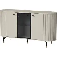 Bettso Sideboard ZANTE 150 cm Kommode mit Glastür Kaschmir Beige, 3 Türen Anrichte Wohnzimmerschrank Zierfräsungen abgerundet