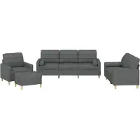 vidaXL 4-tlg. Sofagarnitur mit Kissen Dunkelgrau Stoff