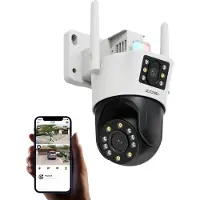 ZOSI 4MP+2MP Aussen WLAN Überwachungskamera mit Doppelobjektiv, 2.4GHz WiFi Pan/Tilt Kamera, 2-Wege-Audio, Personenerkennung und Verfolgung, C298 SE