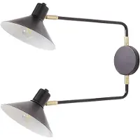 Beliani Wandleuchte Schwarz Metall 2-Flammig mit 2 Schirmen Kegelform Verstellbare Arme Schwenkarm Modern Industrie Design Schlafzimmer Ausstattung
