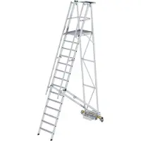 MUNK Günzburger Steigtechnik MUNK Podestleiter fahrbar mit schmaler Traverse 14 Stufen