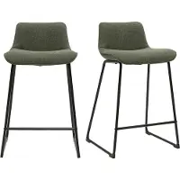 Miliboo - Barhocker aus khakifarbenem Stoff und Metall H65 cm (Set mit 2) BOOST