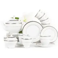 Konsimo Teeservice für 6 Personen (15-teilig) "GEOS PLATIN", Weiß, Porzellan, Classic, 15,5 cm / 220 ml / 21 cm / 1,3 l / 220 ml / 220 ml