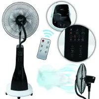 TroniTechnik Standventilator mit Wasserkühlung, Sprühnebel Raumbefeuchter, Fernbedienung, Oszillierend, 3 Stufen, Timer
