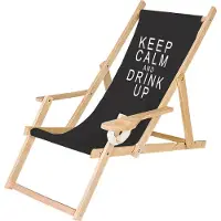 Ferocity Holz Liegestuhl Klappbar Klappliegestuhl mit Armlehne und Getränkehalter Strandstuhl Motiv Schwarz Keep Calm [119]