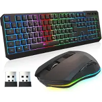 KLIM Blaze & Chroma - Gaming Tastatur & Maus Set Kabellos QWERTZ- Flach, Ergonomisch - Maustastatur für PC, Mac, PS4 PS5 - Eingebauter Akku