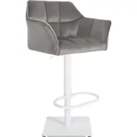 DELUKE Barhocker SIHAR - Samt Grau 64x45x88 cm Weiß | Barstuhl Höhenverstellbar Mit Lehne Drehbar Tresenhocker Tresenstuhl Kneipenhocker Kneipenstuhl