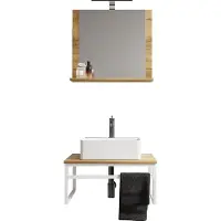 VCM 3-tlg. Waschplatz Waschtisch Badmöbel Set Waschbecken Holz Metall Industrial Style Bitila 60 V2