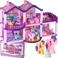 Malplay Puppenhaus mit Möbeln, Ponys und Zubehör klappbar tragbar tolles Geschenk für Kinder ab 3 Jahren