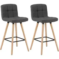 Woltu 2er-Set Barhocker Barstuhl Bistrohocker Tresenhocker mit Lehne und Fußstütze Design Stuhl Massivholz Leinen Dunkelgrau