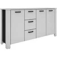ByLiving Sideboard FARO / Weiß, Absetzung in schwarz / Stollenoptik / 3 Türen und 3 Schubkästen / verstellbare Einlegeböden / viel Stauraum / Kommode / Anrichte / Maße: B 160, H 84, T 40 cm