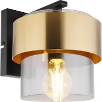 Globo Lighting Lighting Wandleuchte Metall schwarz matt, Glas, Messingring, Richtung Lichtschein: abwärts, BxH: 180x215mm, AL: 235mm, exkl. 1x E27 60W 230V